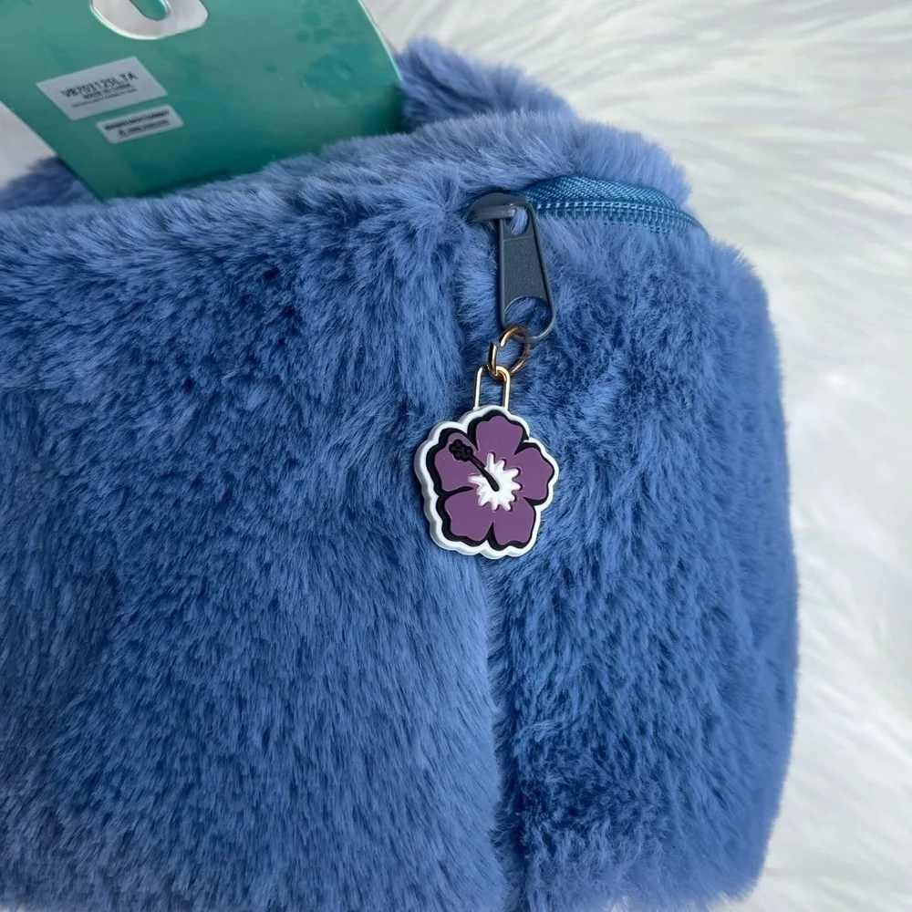 🆕 Disney Stitch Fluffy Blue Travel Cosmetic Bag Unisex Adults